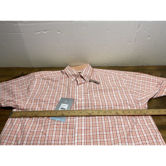 Ariat Mens Short Sleeve Button Down Classic Fit Orange Plaid Shirt Size Large - Picture 8 of 11